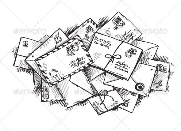 a pile of envelopes drawn by hand