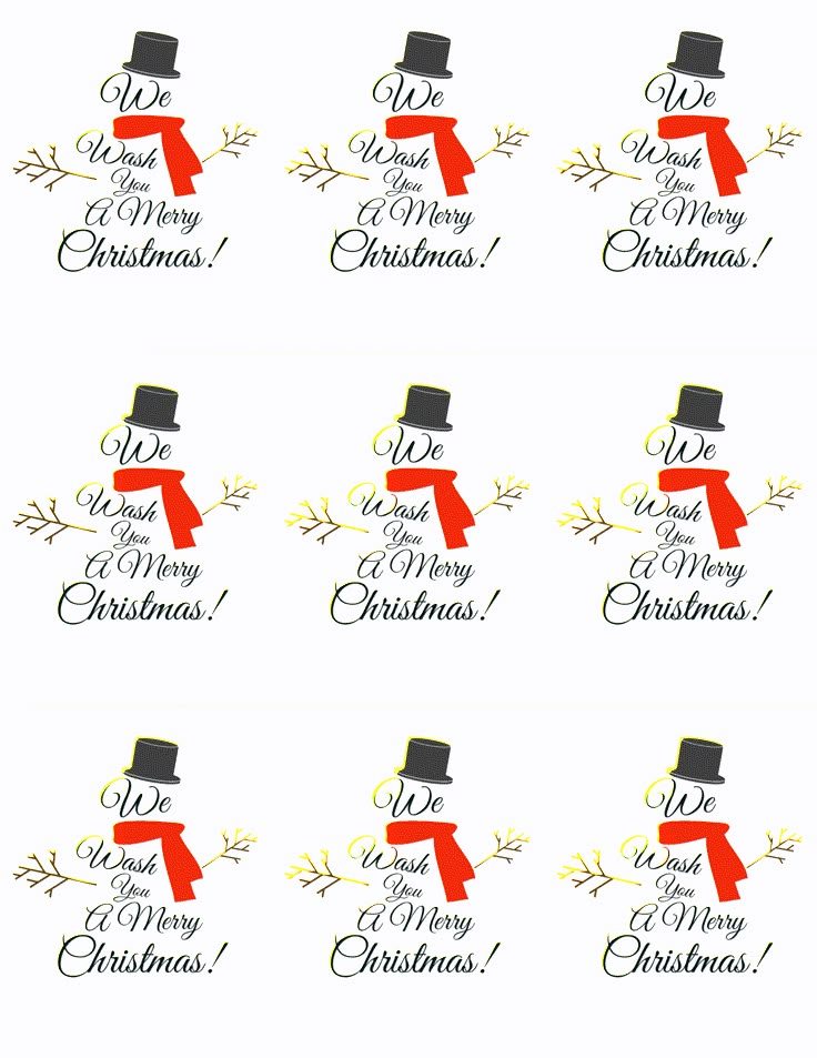 six christmas stickers with red ribbon and top hats on them, all in different designs