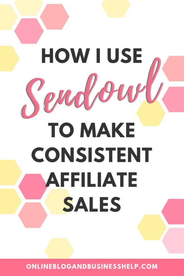 the words how i use sendout to make content affiate sales on pink and yellow hexagon background