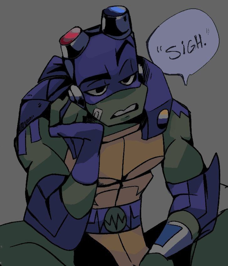 a drawing of a teenage mutant talking on the phone with a speech bubble above his head