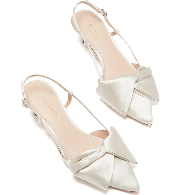 kate spade new york marseille bow pointed toe slingback pump (Women) | Nordstrom Kitten Heels Wedding, Kate Spade Wedding, Ivory Pumps, Bridal Flats, Wedding Shoes Bride, Bridal Shoes Flats, Wedding Shoes Flats, Wedding Flats, Bridal Heels