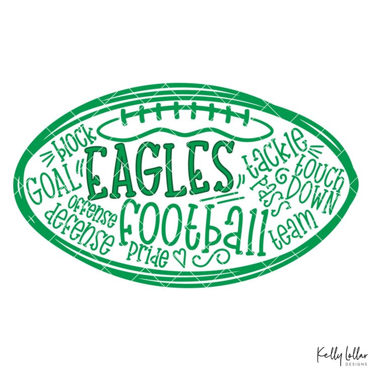 an american football with the words eagles written in green and white on it's side