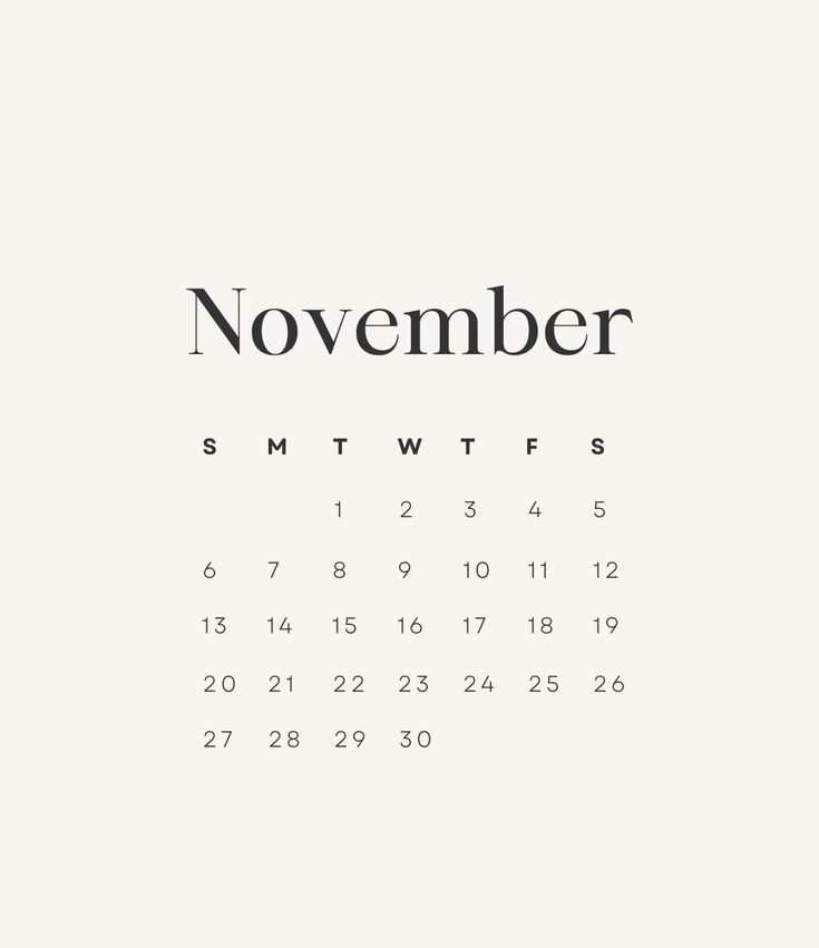 a calendar with the word november written in black and white on it's front page