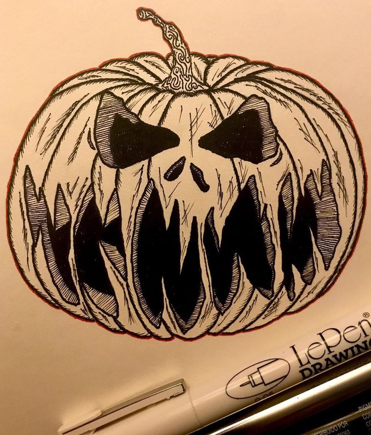 a drawing of a jack o lantern pumpkin