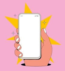 a person's hand holding a smart phone in front of a pink background with yellow stars