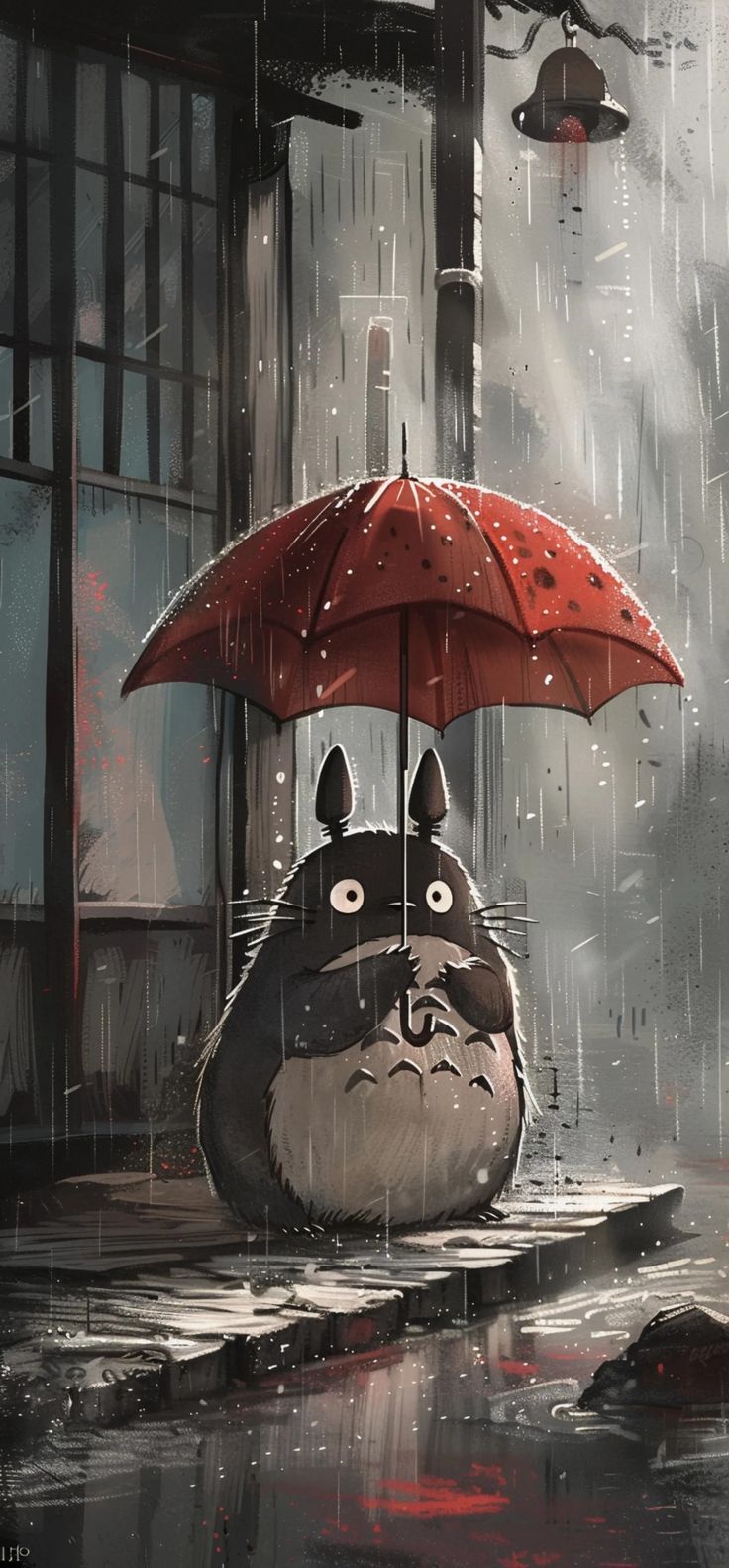 a cartoon character holding an umbrella in the rain