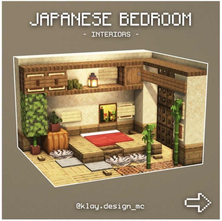 an image of a japanese bedroom in the style of minecraft with furniture and decor