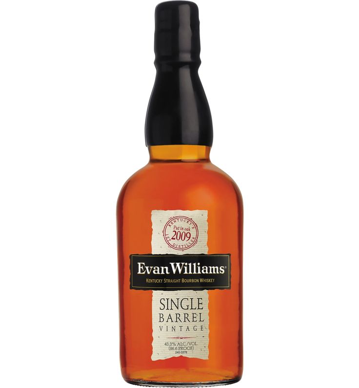 an empty bottle of evan williams single barrel whiskey