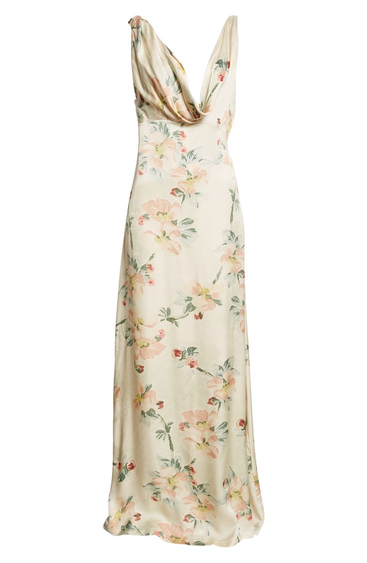 Artful construction that seemingly defies physics defines the beguilingly twisted bodice of this maxi cut from floral-print satin in a fitted-to-flowing design. 58 1/2" length (size 4US/36EU) Hidden back-zip closure Cowled deep V-neck Sleeveless Partially lined 100% viscose Dry clean Made in Portugal Designer Clothing Floral Maxi Dress Classy, Floral Maxi Tie-strap Dress, Floral Print Maxi Dress Lulus, Wrap Dresses Maxi, White Formal Dress Long Floral, Floral Silk Bridesmaid Dresses, H M Dresses 2020 Floral, Fresh Maxi Dress, Swirl Maxi Dress