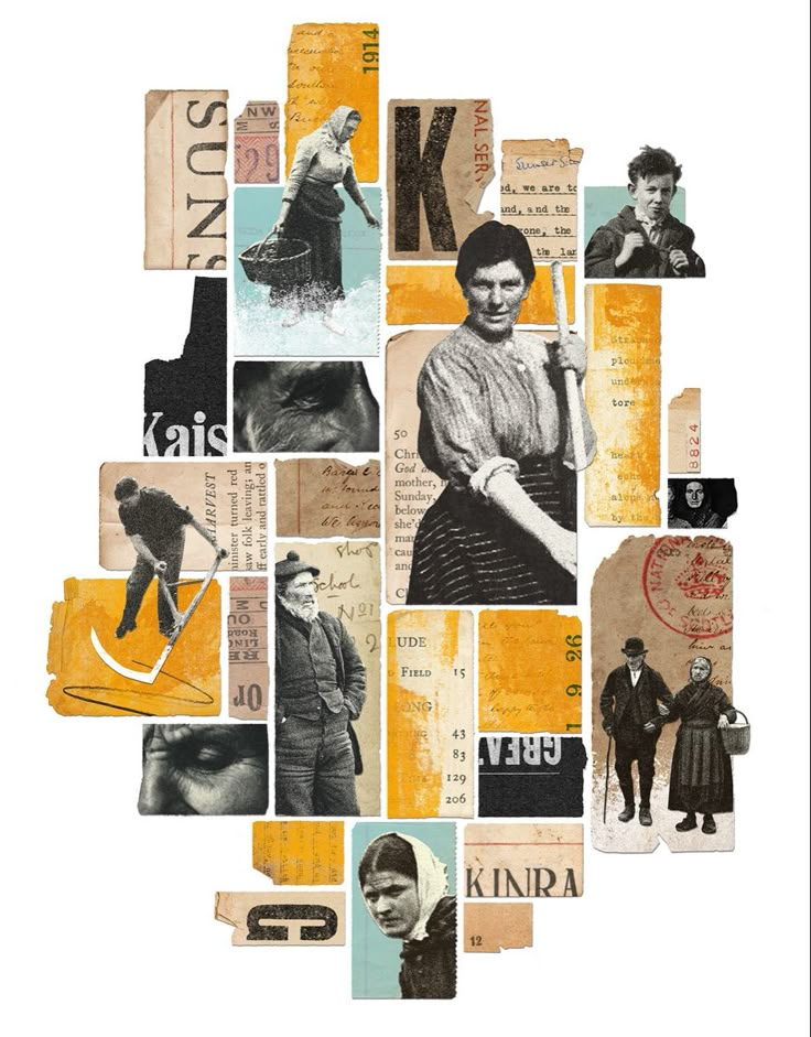 collage of people with different types of things in the background, including letters and pictures