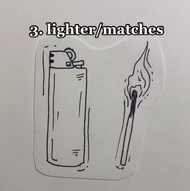 a sticker with the words 3 lighter / matches next to a burning matchstick