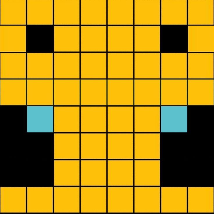 an image of a yellow and black dog made out of squares with blue dots on it