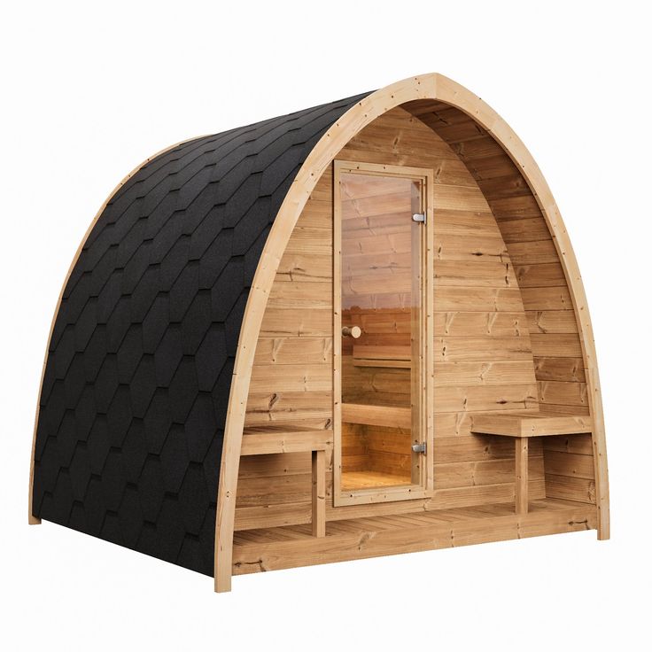 SaunaLife Model G3 Outdoor Home Sauna Kit | Garden-Series Outdoor Home Sauna Kit - Topture Backyard Sauna, Lakehouse Exterior, Outdoor Sauna Kits, Sauna Cabin, Arched Roof, Shingled Roof, Home Sauna, Sauna Kit, Mobile House