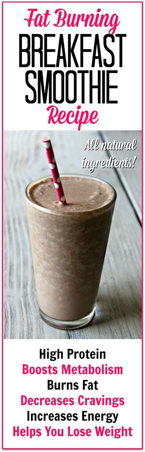 a poster with the words high protein breakfast smoothie recipe written in pink and white