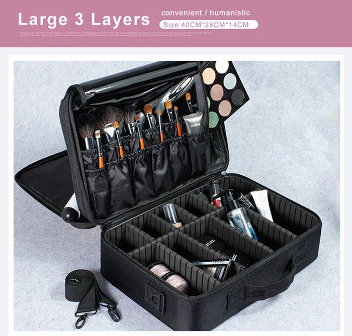 Description Large Capacity Ideal For Travel 3 Layers Inside Case Dimensions 14 x 28 x 40 cms Makeup Suitcase, Professional Makeup Case, Cosmetic Train Case, Makeup Travel Case, Travel Storage Bag, Makeup Box, Cosmetic Organizer, Makeup Organizer, Hanging Bag