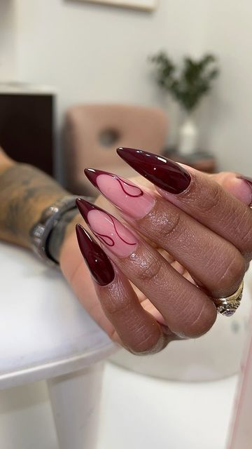 Shawna | Nail Artist on Instagram: "Like fine Wine 🍷 
•
•
#fallnails #fallfrenchies #pointyalmondnails #browardnailtech #coralspringsnails #southfloridanails" Burgundy Nails Stiletto, Burgundy Stiletto Nails, Cherry Nails, Like Fine Wine, Burgundy Nails, Fine Wine, Stiletto Nails, Nail Artist, Almond Nails