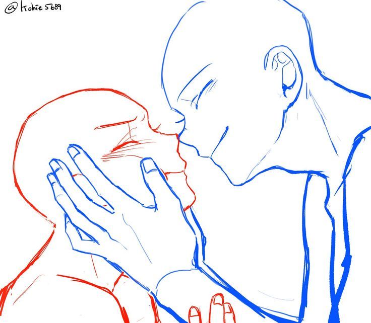 a drawing of a man holding his hands together and kissing the woman's face