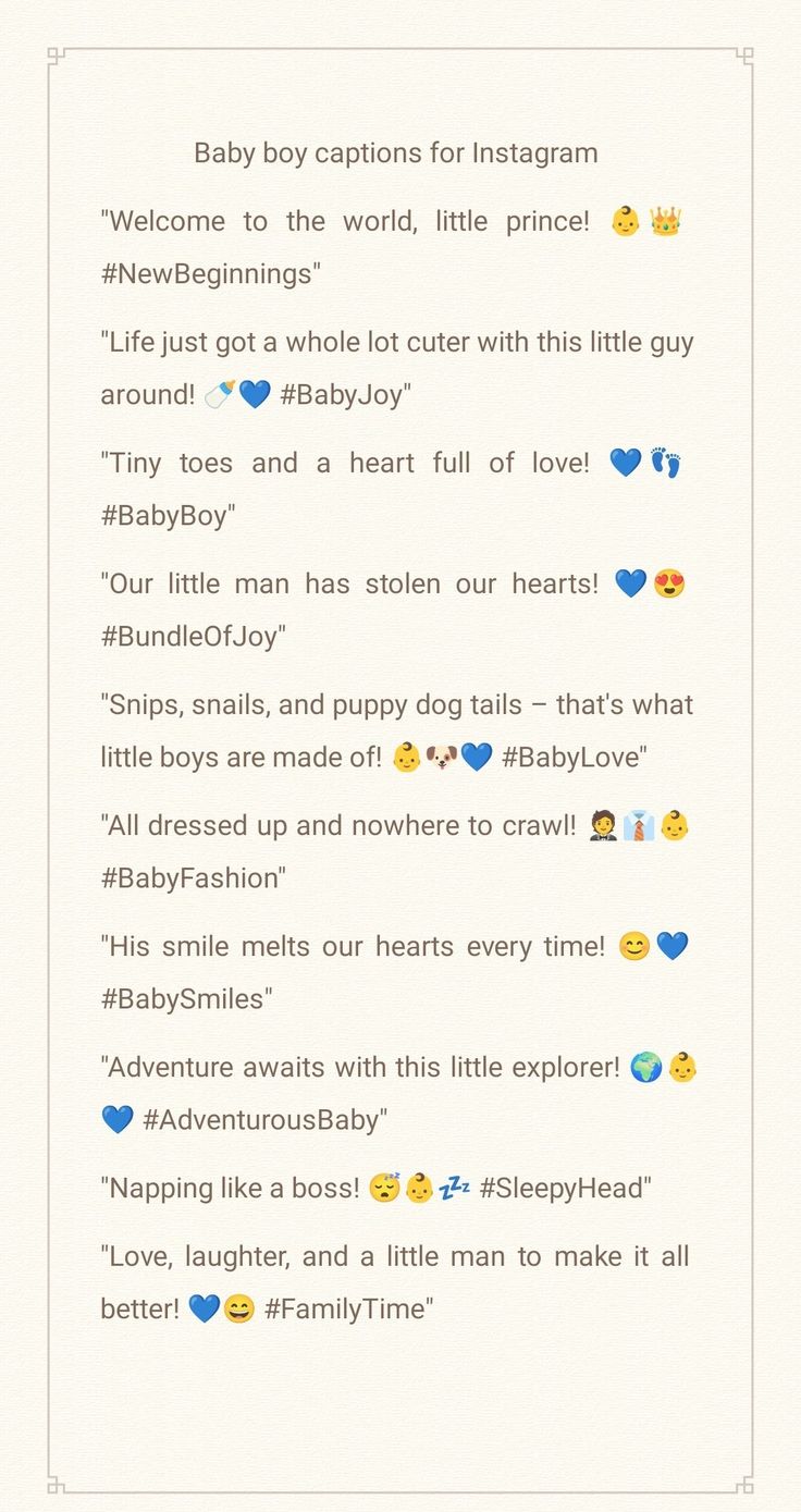 the baby caption for instagrams is shown in blue and white with emoticions on it