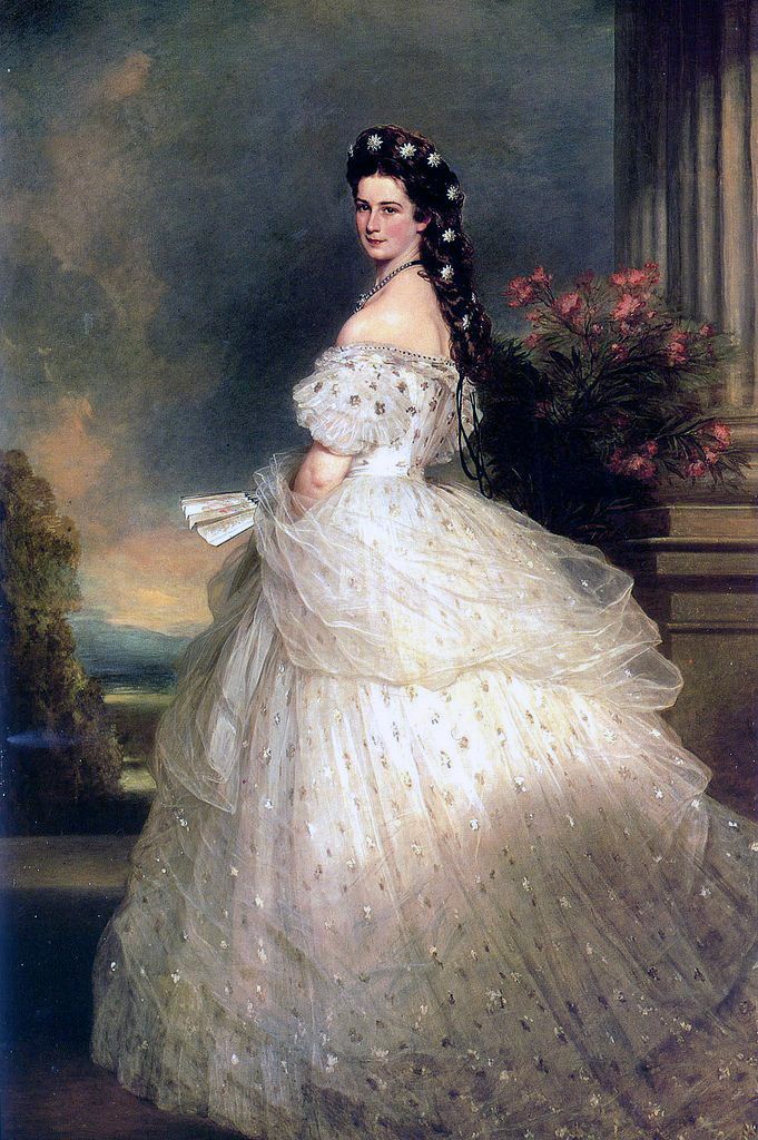 a painting of a woman in a white dress holding a star ornament and wearing a tiara