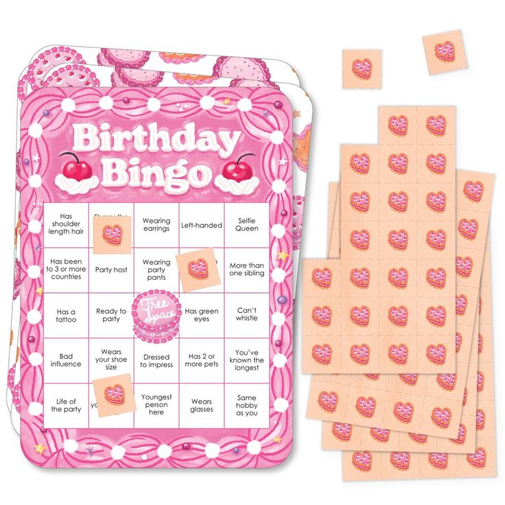 a pink birthday game with lots of stickers