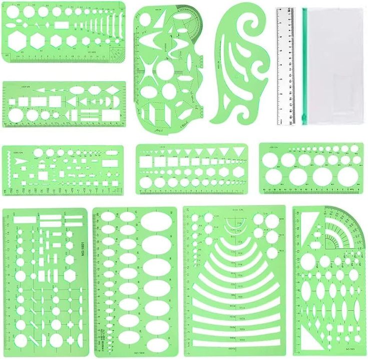 green paper cut outs and rulers with white circles on the top, bottom and bottom