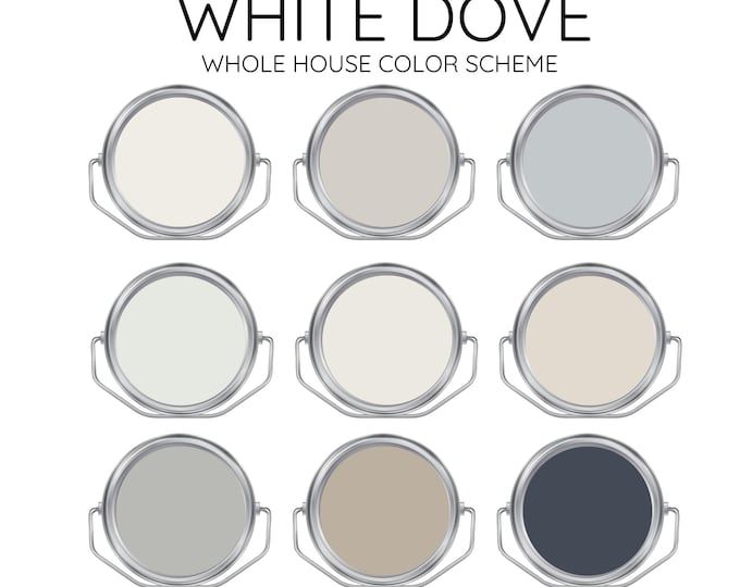 the white dove paint color scheme is shown in six different colors, including black, gray, and white