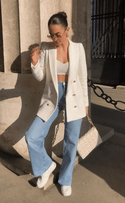 blazer outfits White Blazer Outfits, Zara Wide Leg Jeans, Blazer Outfits Casual, Blazer Outfits For Women, Casual Day Outfits, Elegante Casual, Ootd Inspo, Stylish Work Outfits, Looks Chic