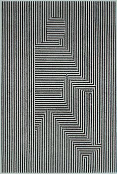 a black and white rug with lines on it