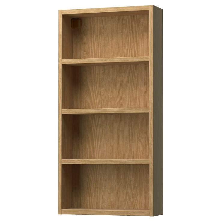 a wooden bookcase with three shelves on the front and one shelf in the back