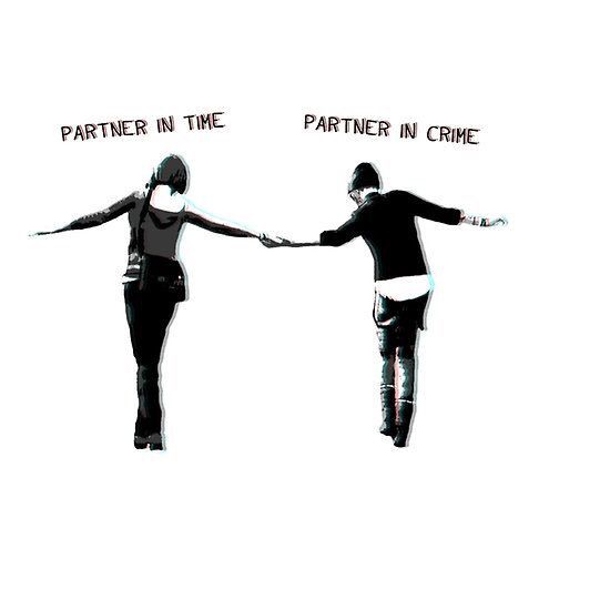 two people holding hands with the words partner in time written on their faces and arms