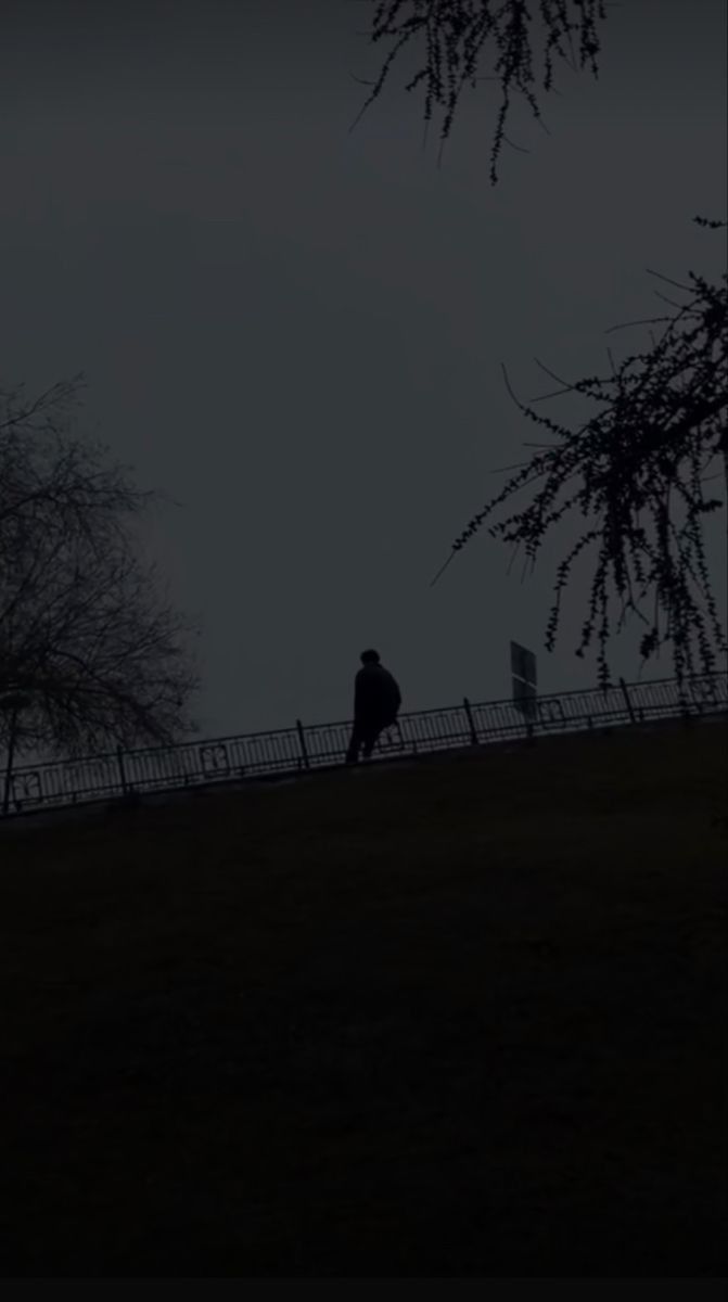 a person standing on top of a hill in the dark with their back to the camera