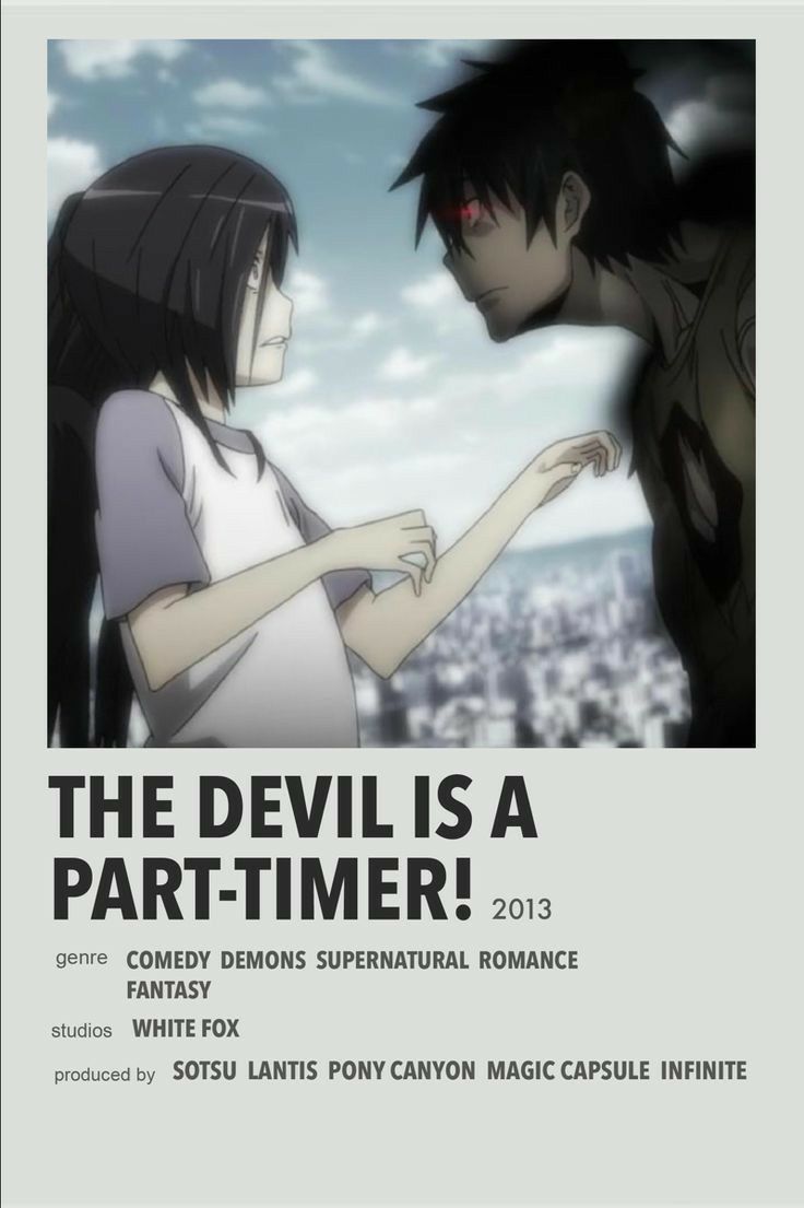 the devil is a partimer poster with an anime character and another person standing next to each other