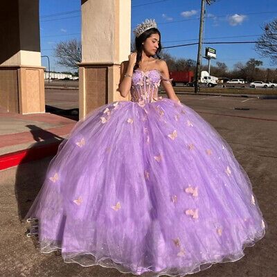 Butterfly Quince Dress Purple, Purple Surprise Dance Outfit, Purple Quince Dress, Vestido Color Lila, Lavender Quinceanera Dresses, Purple Ball Gown, Quince Dresses Purple, Xv Dresses, Purple Quinceanera Dresses