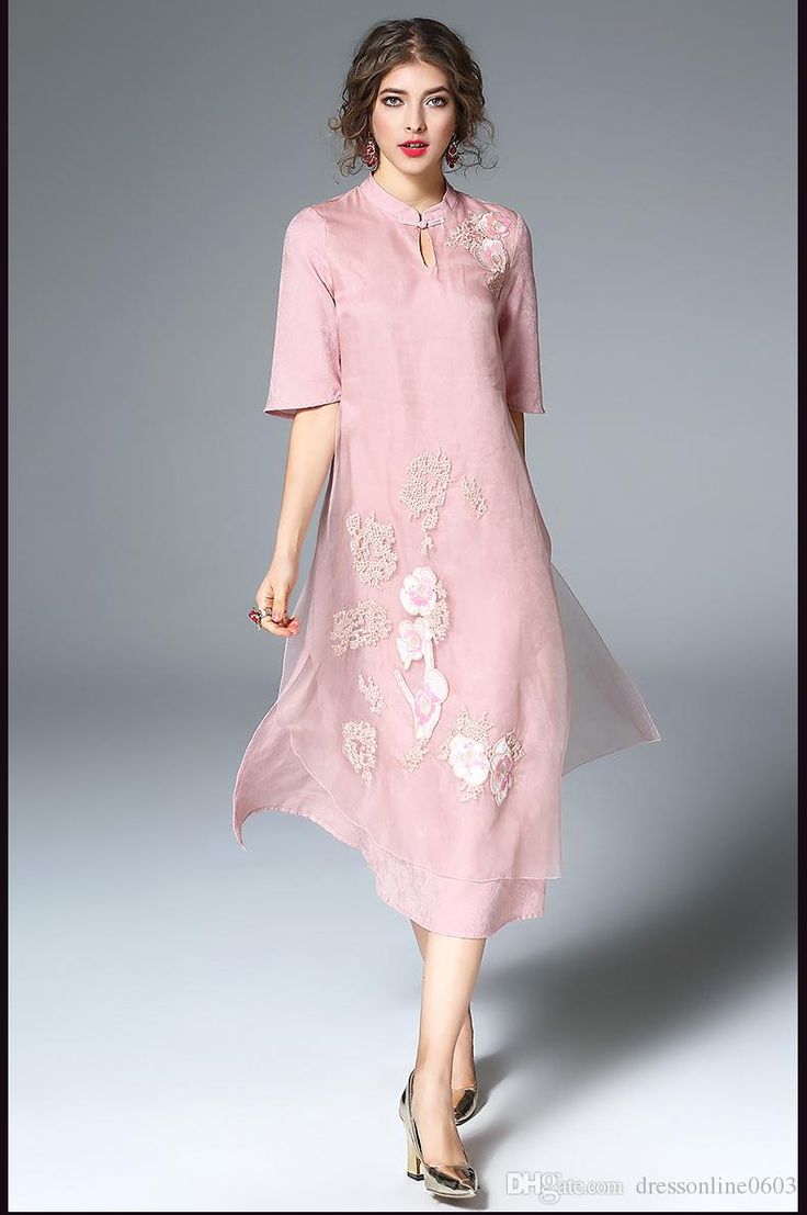 2017 Silk Organza Dresses For Spring Embroidered Sequins Jacquard Cheongsam Dress With Sleeves Modest Women Evening Party Gowns Cheap Online From Dressonline0603, $68.53 | Dhgate.Com Organza Dresses, Silk Organza Dress, Cheap Gowns, Formal Occasion Dress, Evening Party Gowns, Embroidered Midi Dress, Kurta Designs Women, Fashion Design Dress, Organza Dress