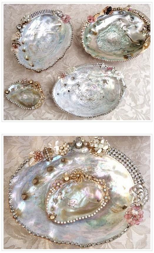 three pictures of different types of trays with pearls on the bottom and one in the middle