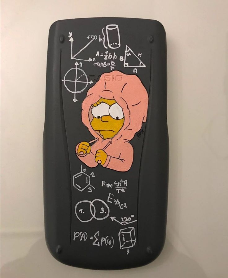 a cell phone with an image of homer simpson on the front and back cover that is drawn in chalk