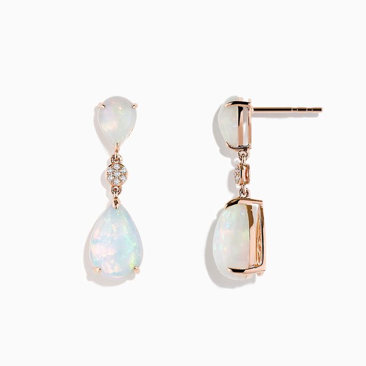 14K Rose Gold Opal and Diamond Drop Earrings Pink Opal Drop Earrings, Opal And Diamond Earrings, Pear-shaped Rose Gold Earrings For Formal Occasions, Rose Gold Pear-shaped Earrings For Formal Occasions, Formal Pear-shaped Rose Gold Earrings, Formal Rose Gold Pear-shaped Earrings, 14k Rose Gold Earrings For Formal Occasions, 14k Rose Gold Wedding Earrings, 14k Rose Gold Fine Jewelry Earrings For Formal Occasions