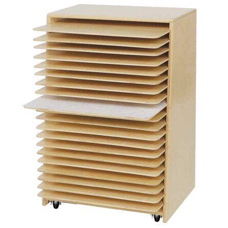 a stack of wooden shelves sitting on top of each other in front of a white background