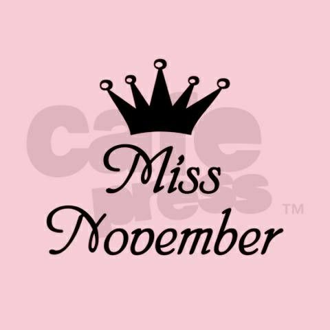 a pink background with the words miss november and a black crown on top of it