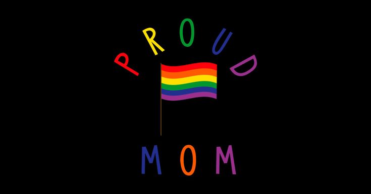 a rainbow flag with the word proud mom written in multicolored letters on a black background