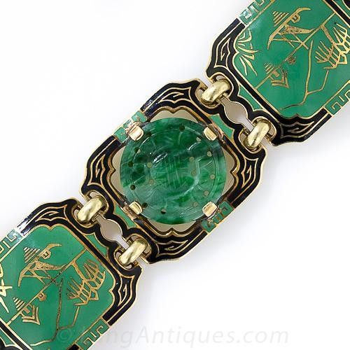 About Art Deco Jewelry Junk Boat, Enamel Art, Chinese Jewelry, Art Deco Bracelet, Chinoiserie Style, Carved Jade, Jade Bracelet, Fine Jewelry Bracelets, Jade Jewelry