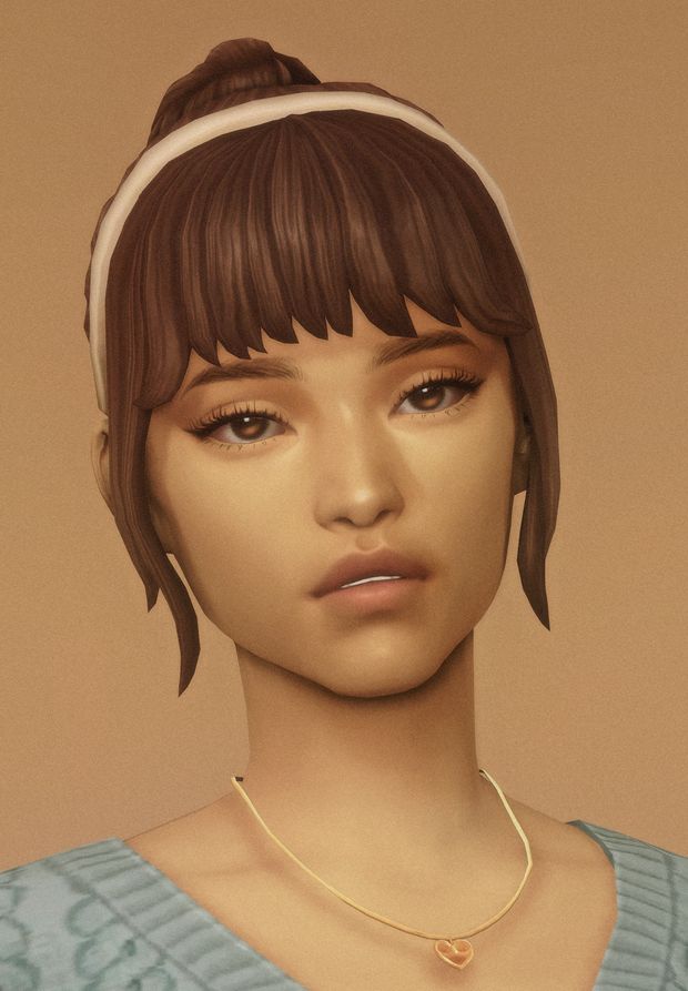 a digital painting of a woman's head wearing a blue sweater and gold necklace