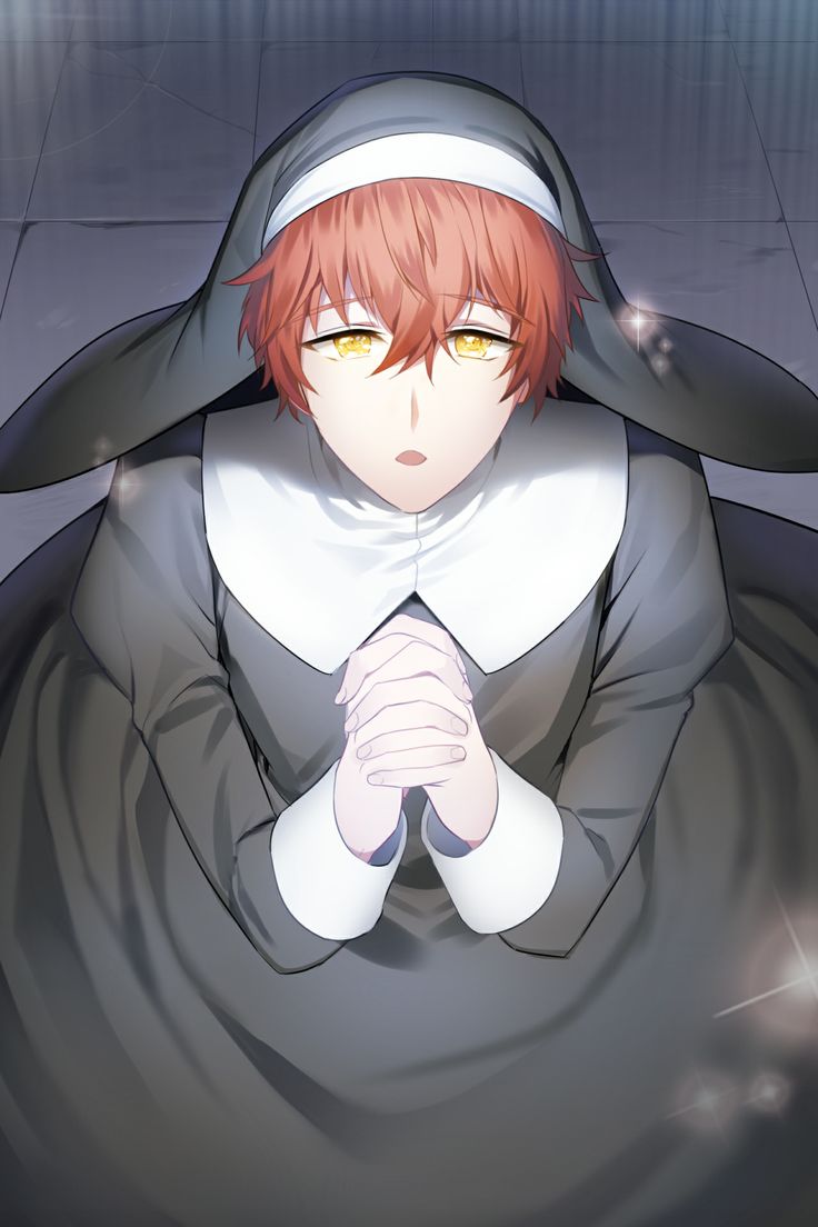 an anime character with red hair wearing a hoodie and holding his hands together in prayer