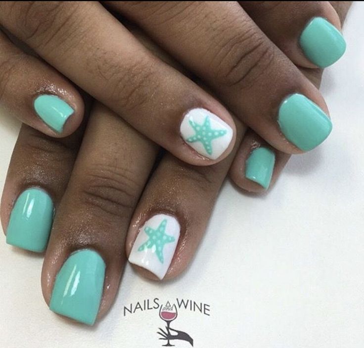 Nail French, Cruise Nails, Beach Nail Designs, Summer Nails Beach, Cute Summer Nails, Vacation Nails, Blue Nail, Nails For Kids, Shellac Nails