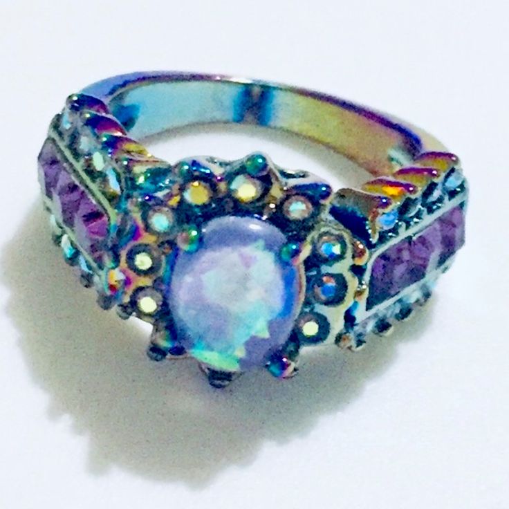 New. Mermaid Ring Size 6. Color Ring Purple Opal Ring Gift, Purple Opal Gemstone Jewelry, Purple Opal Round Jewelry, Purple Opal Promise Ring, Multicolor Amethyst Ring For Gift, Multicolor Amethyst Ring Gift, Iridescent Bohemian Rings, Nickel-free Purple Rings For Jewelry Making, Adjustable Nickel-free Purple Ring