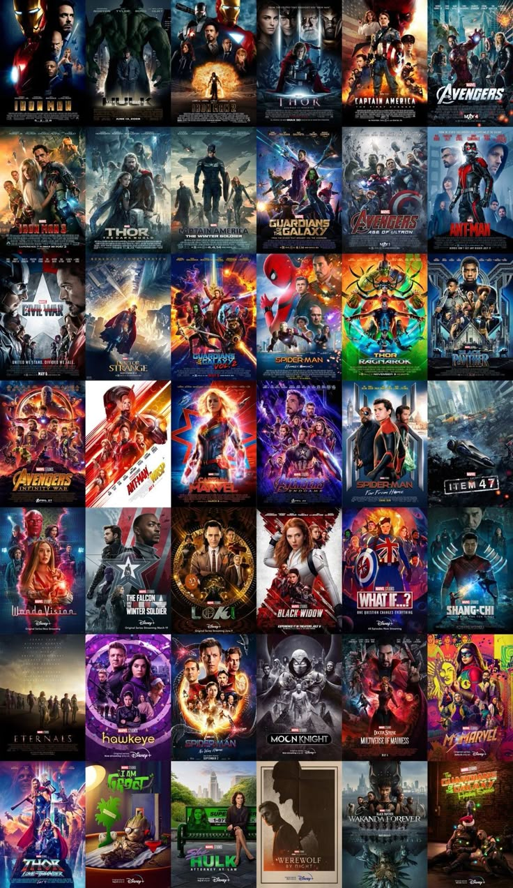 the avengers movie poster is shown in multiple colors and sizes, including red, blue, yellow