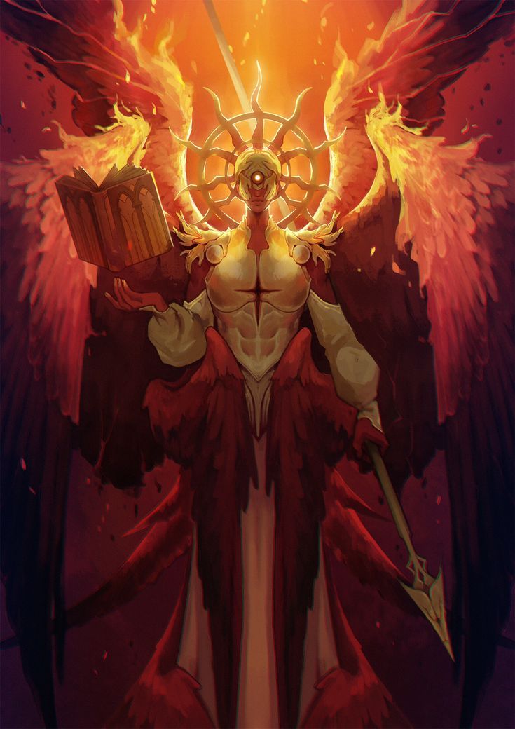 Sun Demon Art, Fire Angel Art, Dark Fantasy Creature Design, Fire Creature Concept Art, Fire God Art, Sun God Character Design, Dnd Gods Concept Art, Gods Character Design, Archangels Uriel