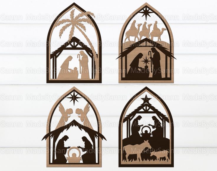 three christmas nativity scene cutouts with the birth of jesus