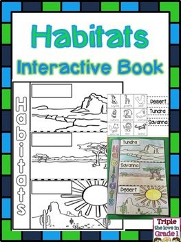 a book with the title habitats flip flap book and an image of a desert scene