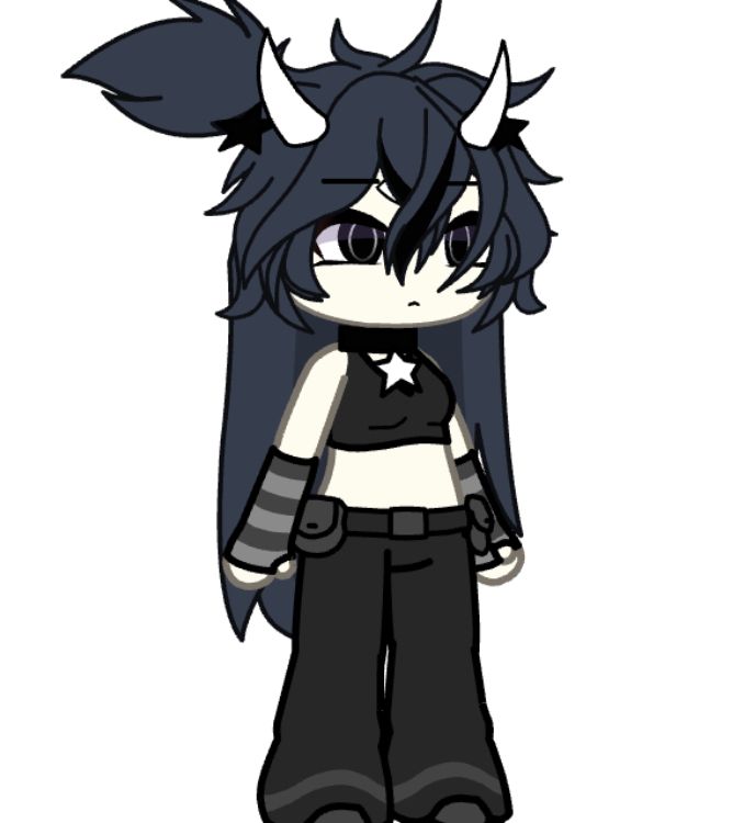 an anime character with black hair and horns